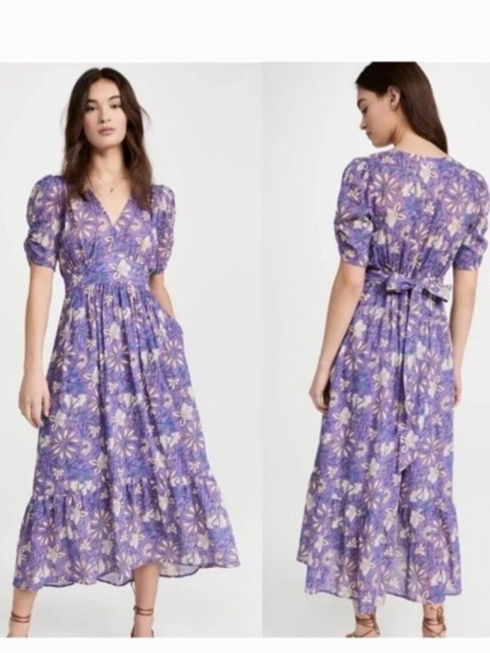 XIRENA camelia Purple Floral Belted Maxi Dress cotton lightweight small